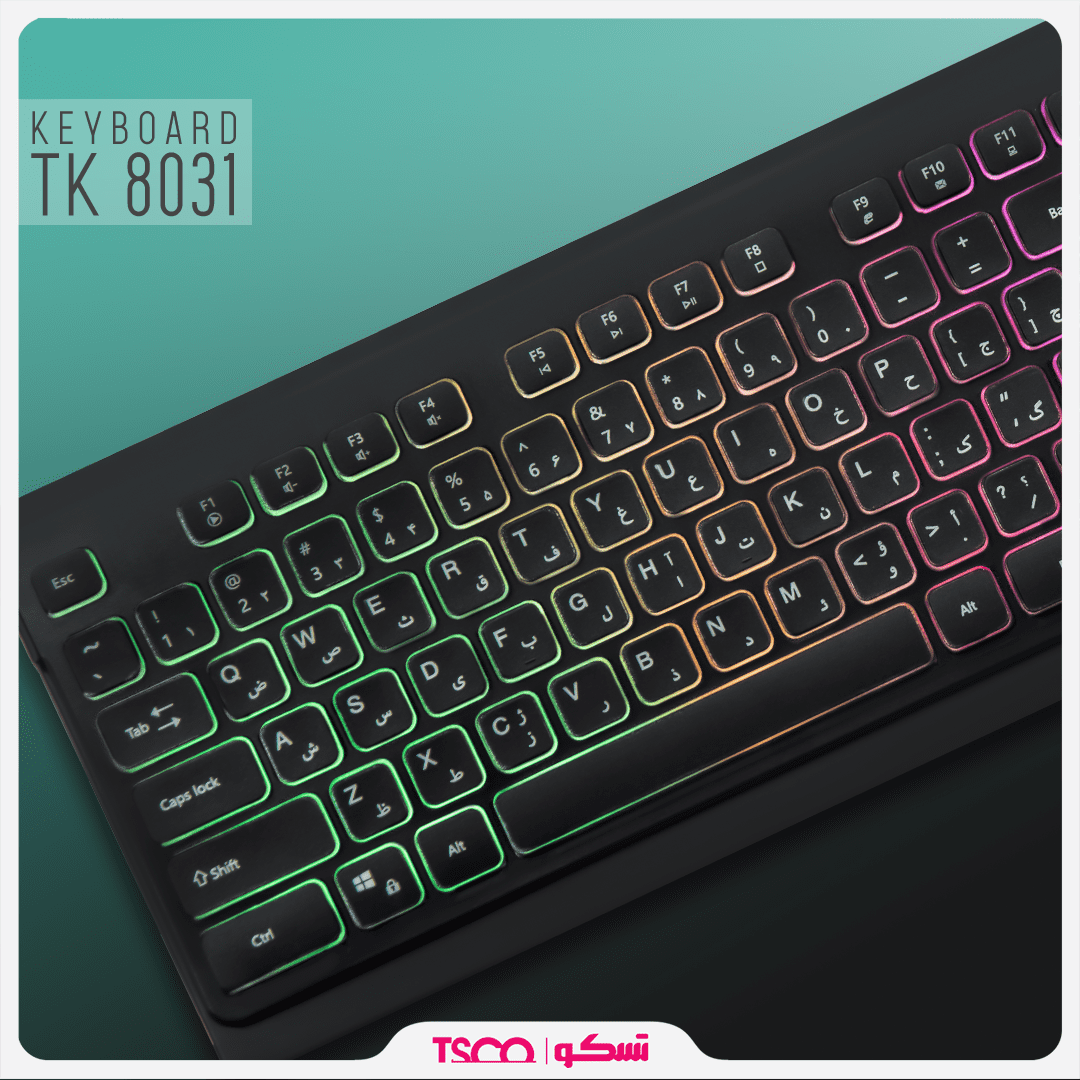 کیبورد گیمینگ تسکو مدل TK 8031، سوییچ ممبران، Full-Size، نورپردازی RGB
