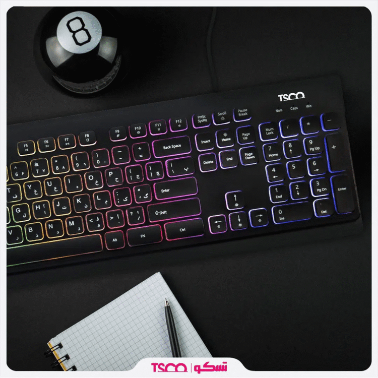 کیبورد گیمینگ تسکو مدل TK 8031، سوییچ ممبران، Full-Size، نورپردازی RGB