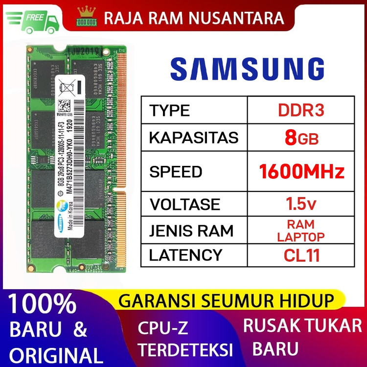 رم لپتاپ سامسونگ DDR3 تککاناله ظرفیت 8 گیگابایت مدل PC3-12800S فرکانس 1600 مگاهرتز