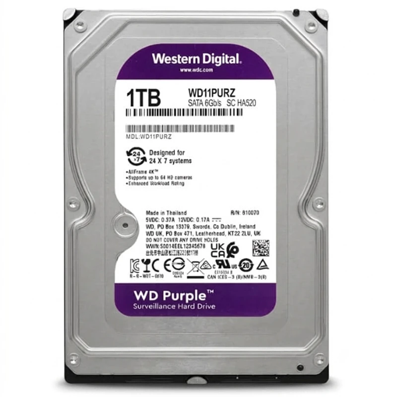 هارد دیسک اینترنال وسترن دیجیتال بنفش مدل WD11PURZ با رابط SATA 6Gb/s ظرفیت 1 ترابایت