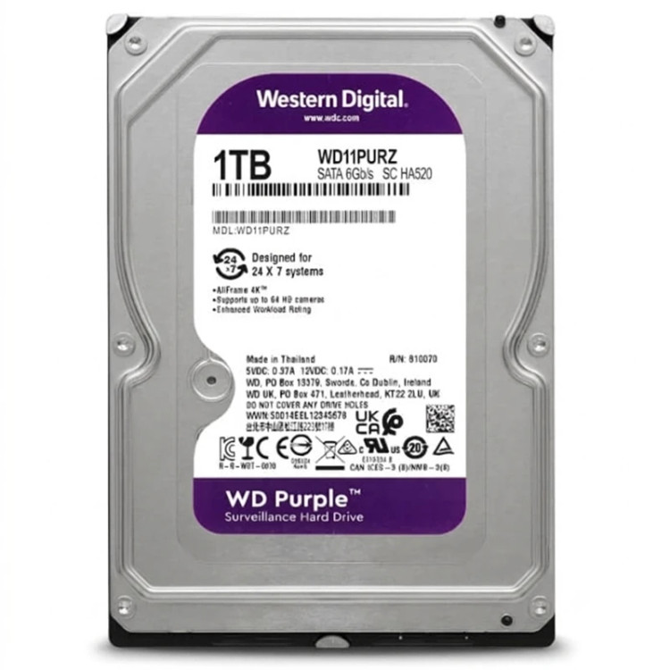 هارد دیسک اینترنال وسترن دیجیتال بنفش مدل WD11PURZ با رابط SATA 6Gb/s ظرفیت 1 ترابایت